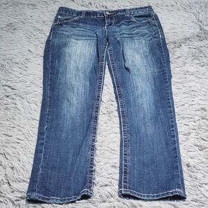 Rhythm in Blues Jeans Womens 2 Short Blue Denim Bootcut Stretch Thick Stitch